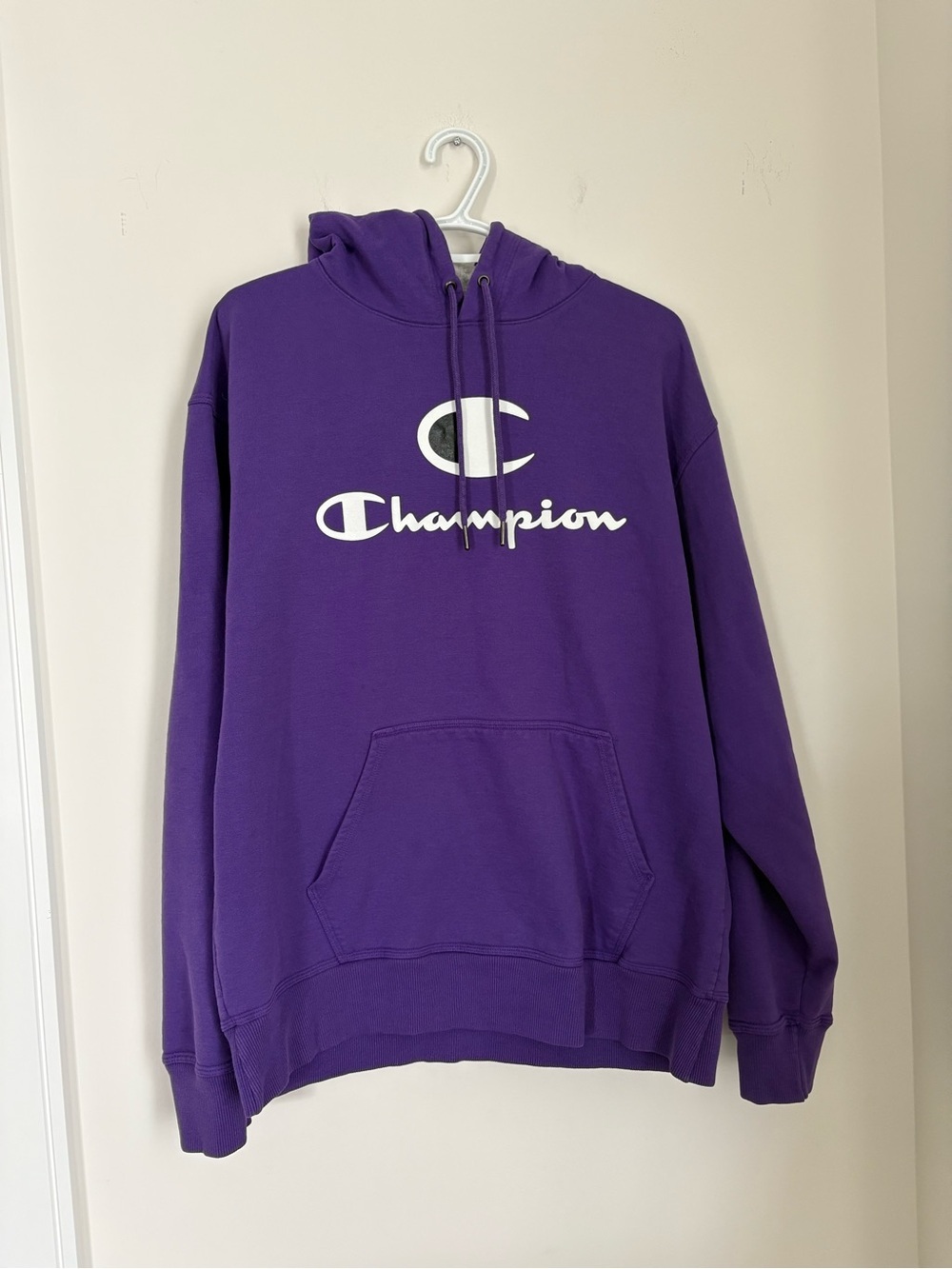 Champion Big C Logo Purple Pullover Hoodie Sweatshirt with White Logo Size Large - Picture 2 of 6